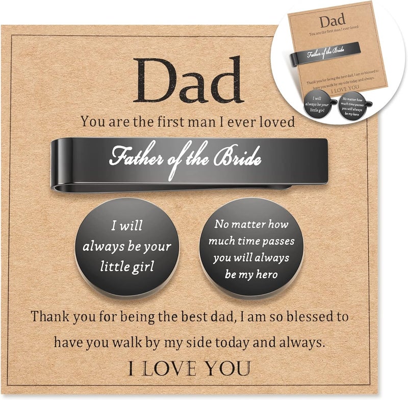Jeka Father of The Bride and Groom Gifts - Wedding Tie Bars & Cufflinks - Keepsake Anniversary Jewelry for Men - Image 1